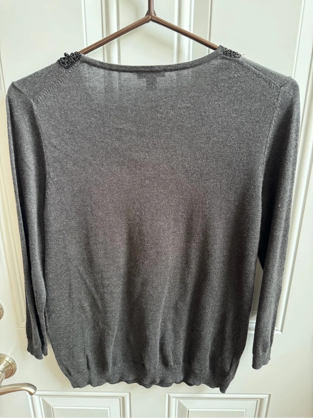Ann Taylor Charcoal Gray Sweater with Beaded Collar